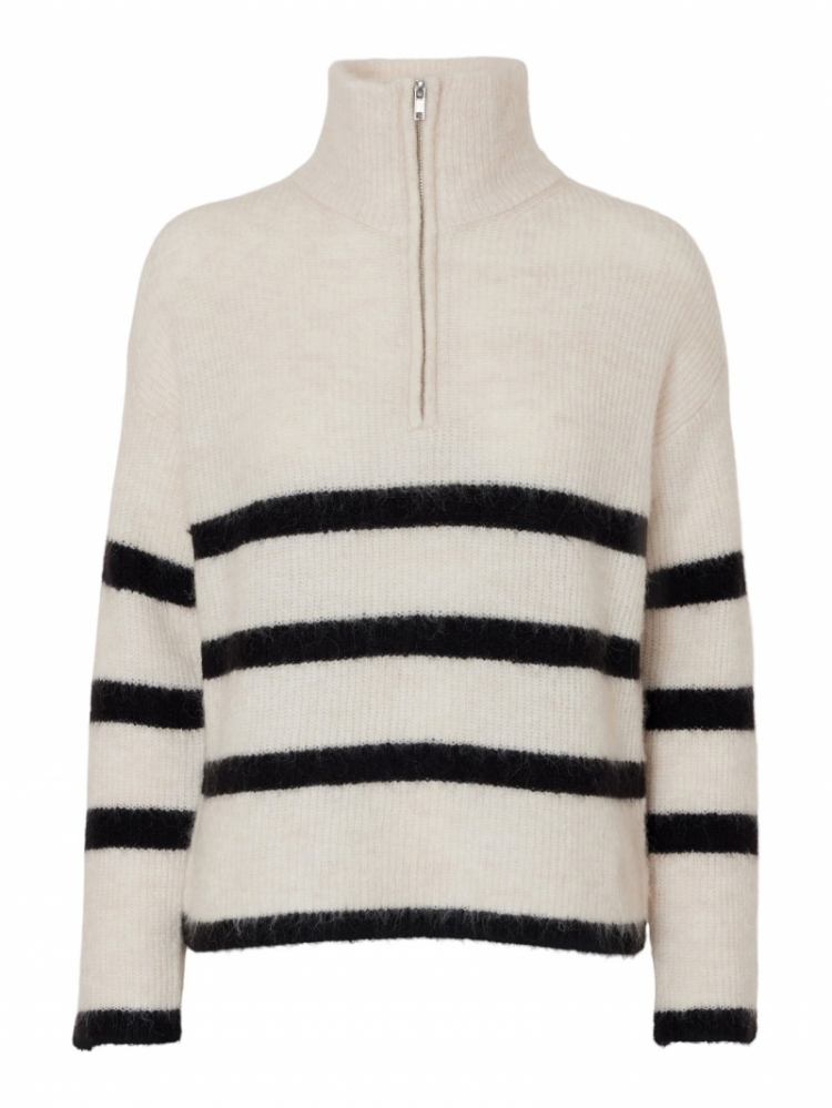SlfMaline LS knit half zip Birch Stripes