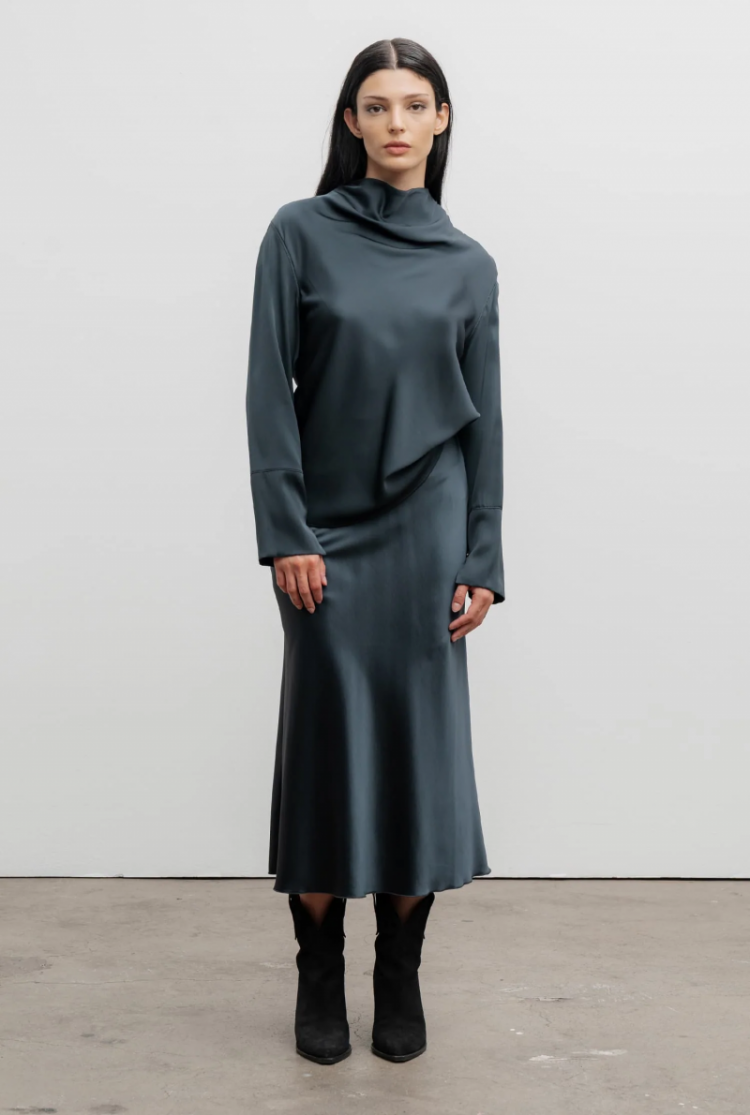 Hana satin skirt  Blue Grey