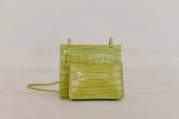 Double Pouch  Pure Lime Croco