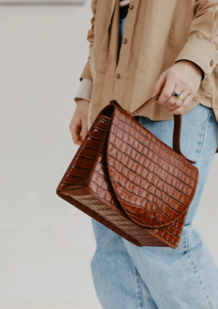 Mini Briefcase Croco Cognac Gl