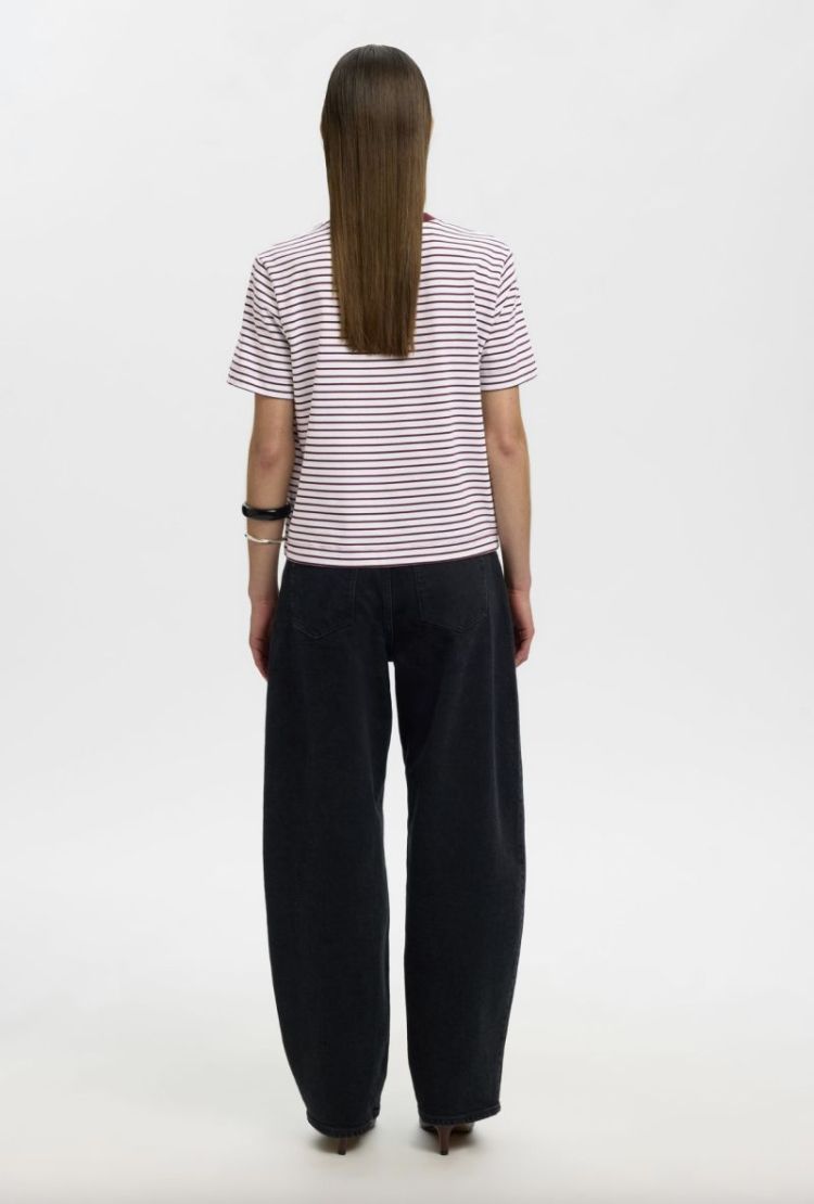 SlfEssential ss striped Boxy  Tawny port / br