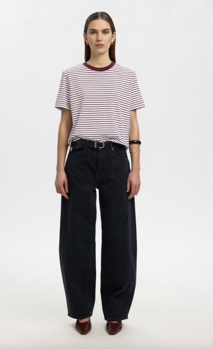SlfEssential ss striped Boxy  Tawny port / br