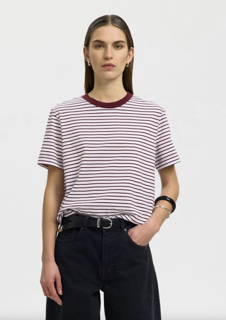 SlfEssential ss striped Boxy  Tawny port / br