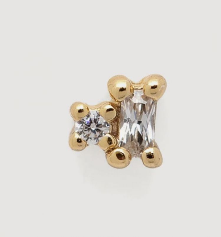 Oorbel duo square strass Gold