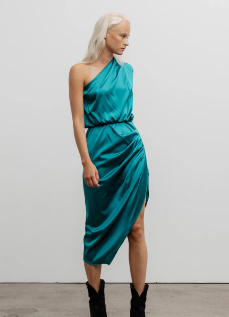 Elle satin dress Petrol