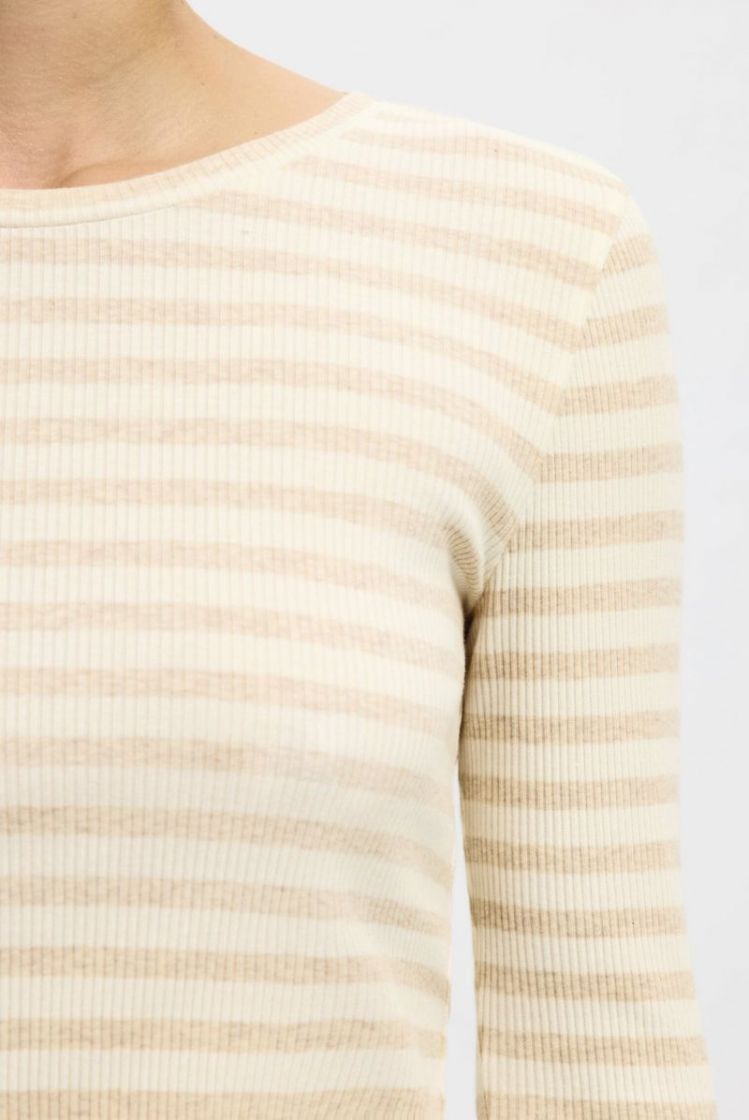 slfanna ls crew neck tee Oatmeal /snow w