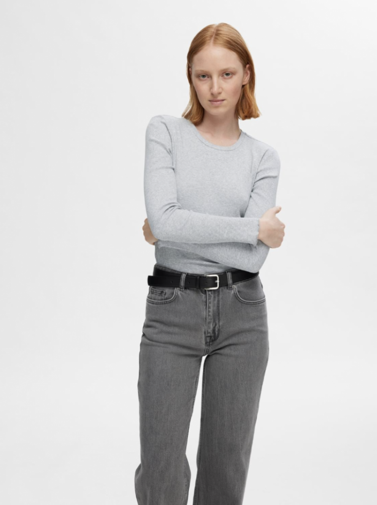 Slfanna LS crew neck tee noos light grey mela