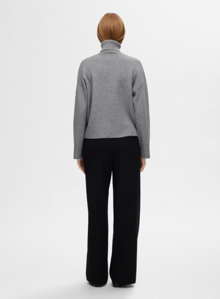 slfkamma ls knit roll neck noo medium grey mel