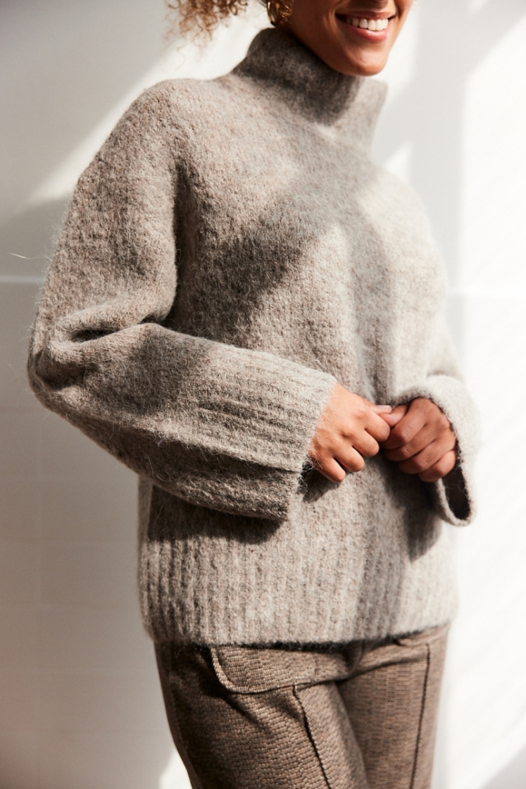 slfgabella ls knit high neck n steel gray