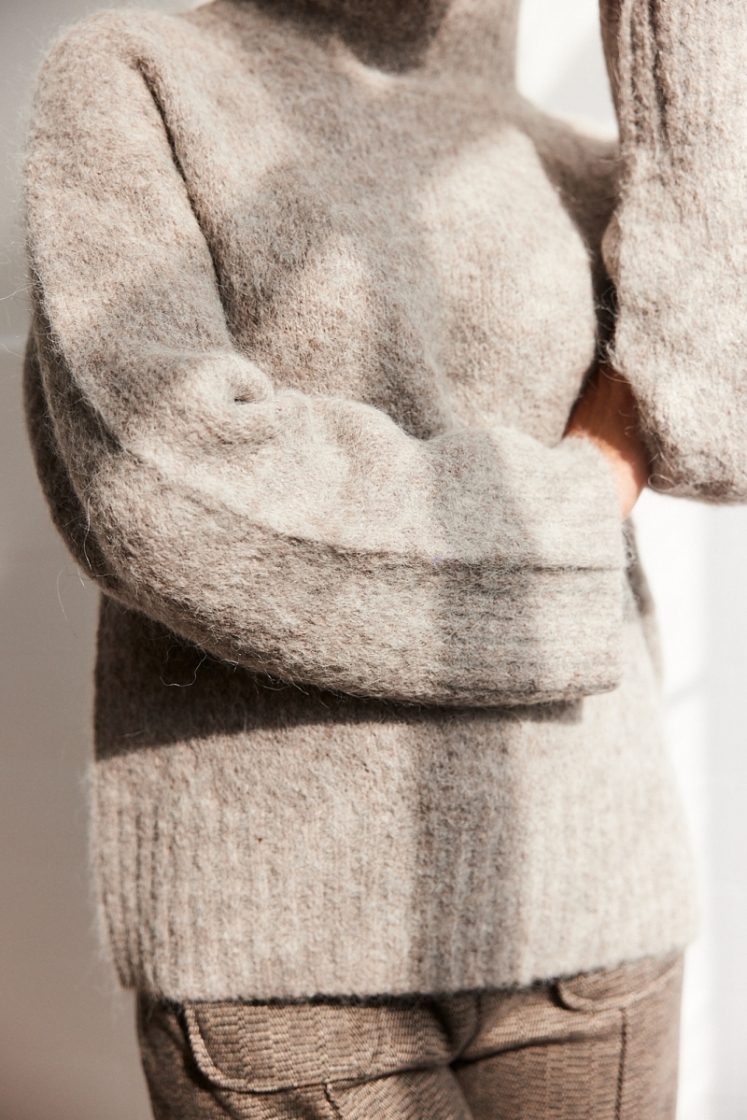 slfgabella ls knit high neck n steel gray