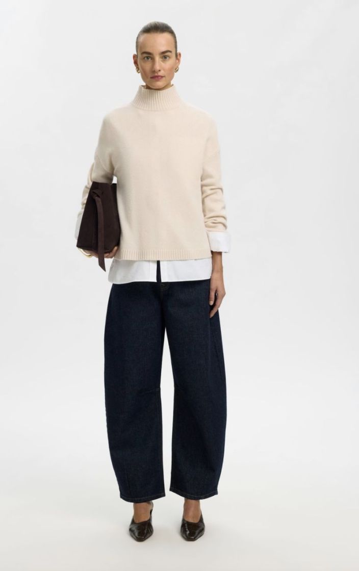 slfcille ls knit high neck noo Snow white