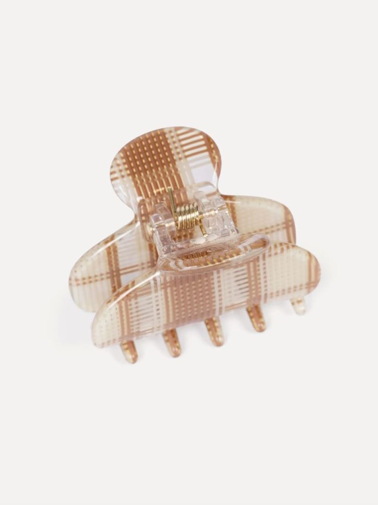 Haarclip resin rond maat XS Beige checked