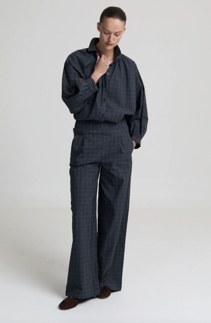 Leonie Pants Blue Kaki check