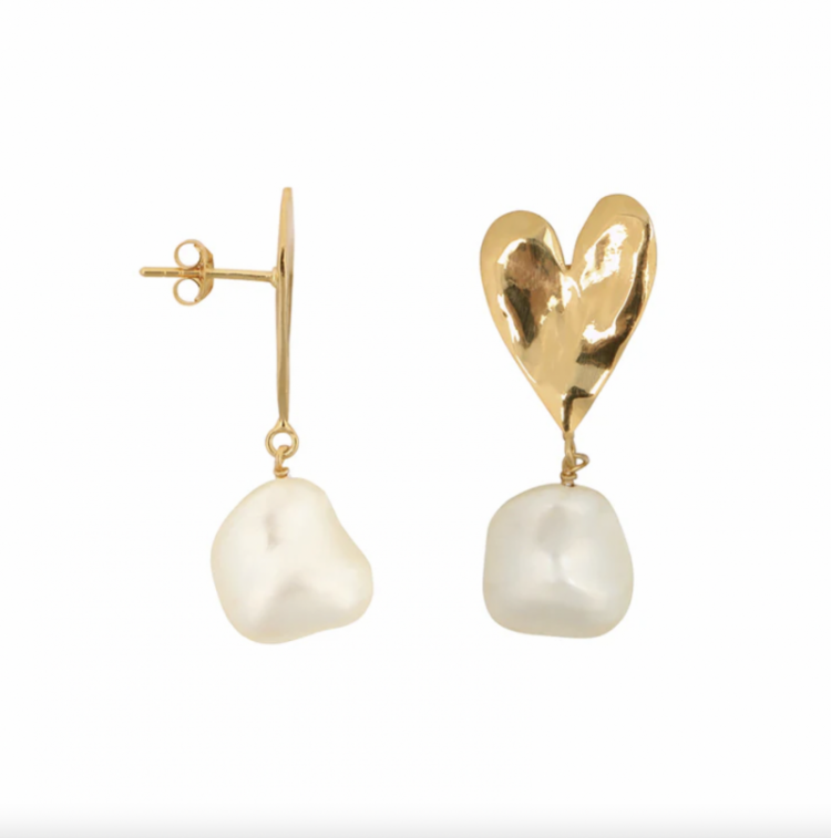 Big Heart pearl stud earring g Gold