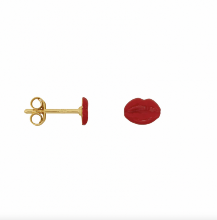 Lips stud earring gold plated  gold red