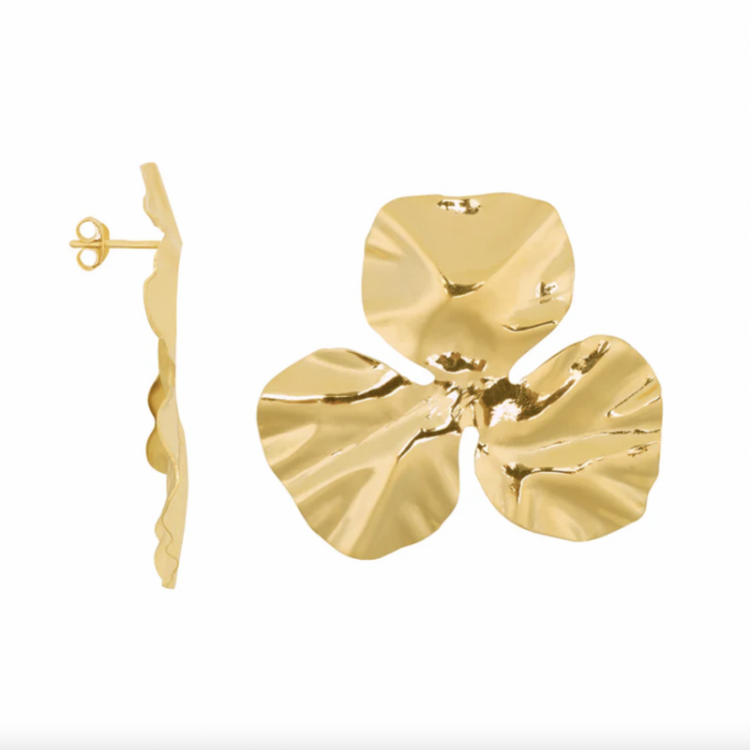 Big clover stud earring gold Gold