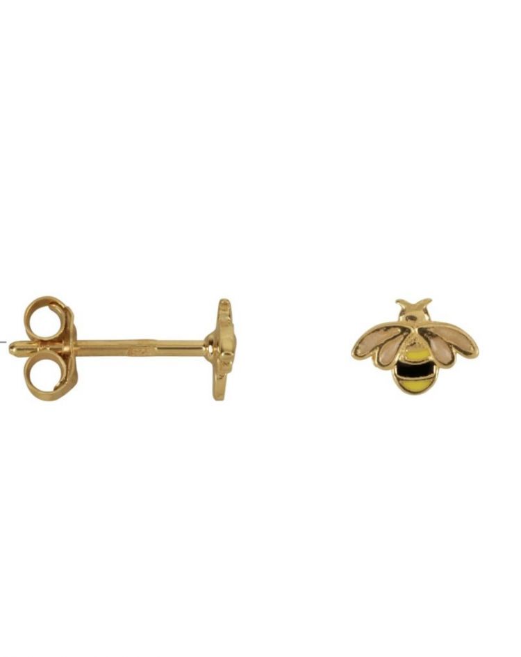 Mini Bee enamel stud earring g Gold