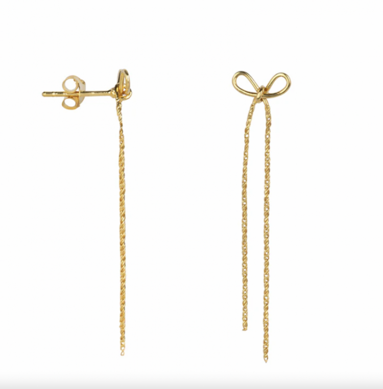 Bow long stud earring gold pla gold