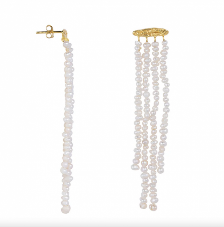 Hammered hanging pearls stud gold