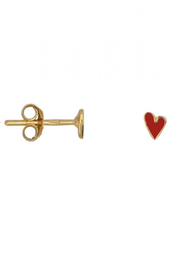 Mini heart red stud earring Gold red