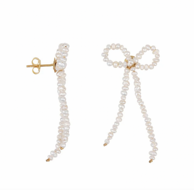Pearl bow earrings gold plated gold