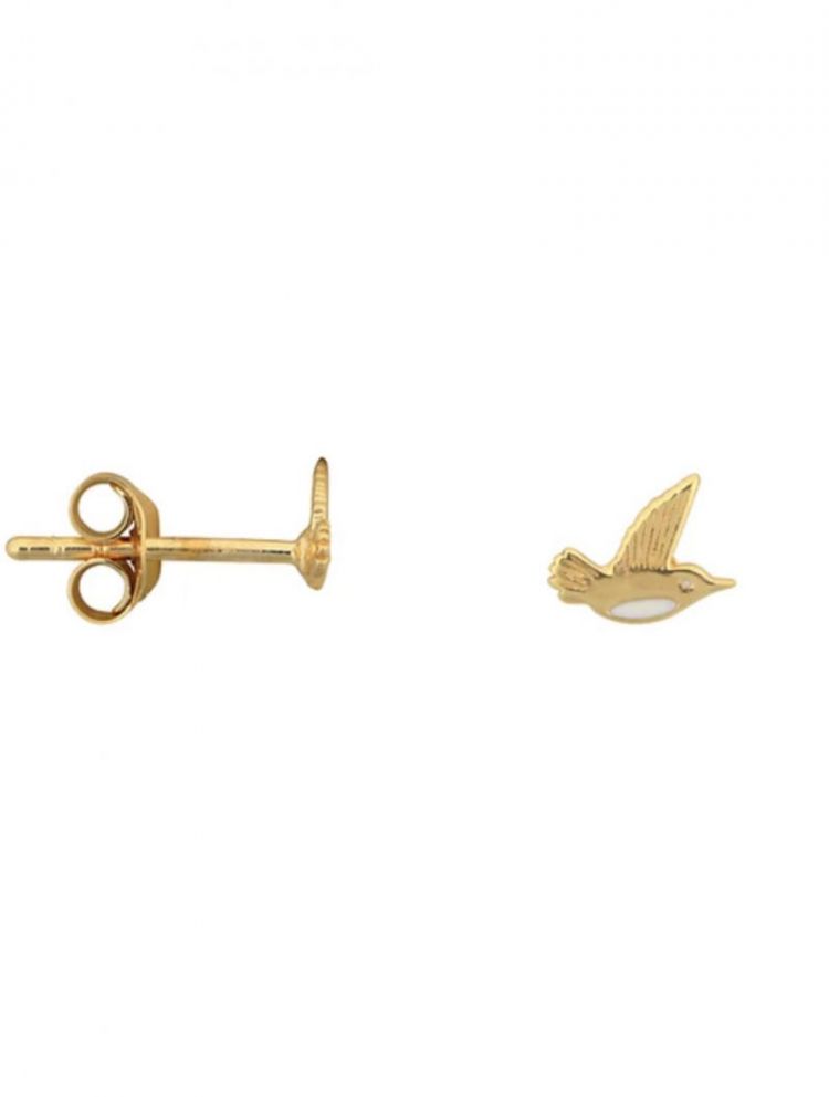 Mini bird white enamel stud Gold
