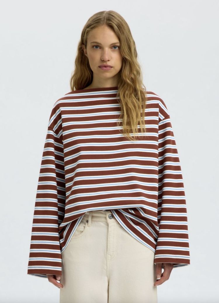 Slfpolly ls boatneck striped  Cherry mahogany