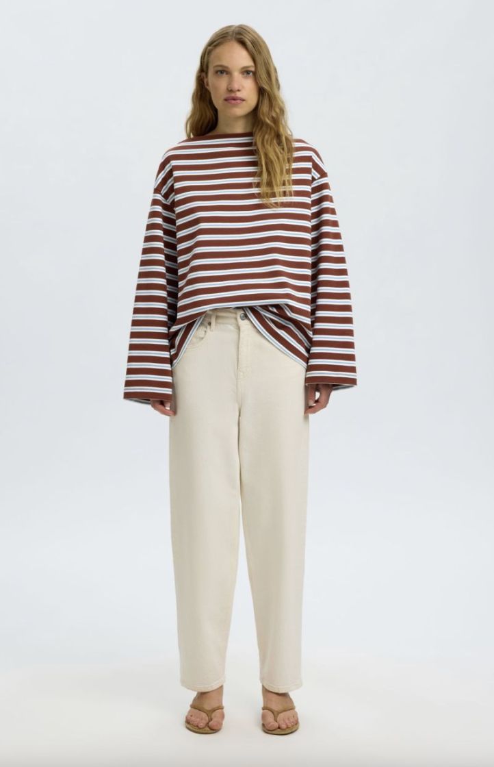 Slfpolly ls boatneck striped  Cherry mahogany