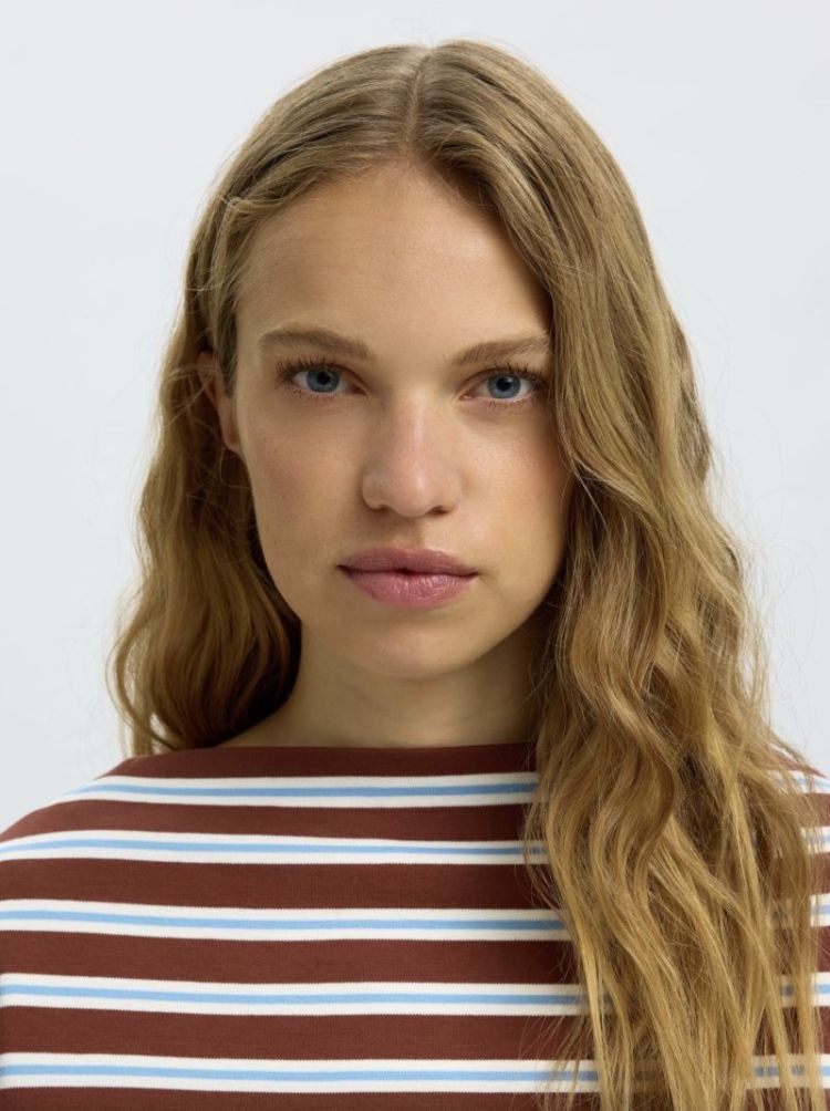 Slfpolly ls boatneck striped  Cherry mahogany