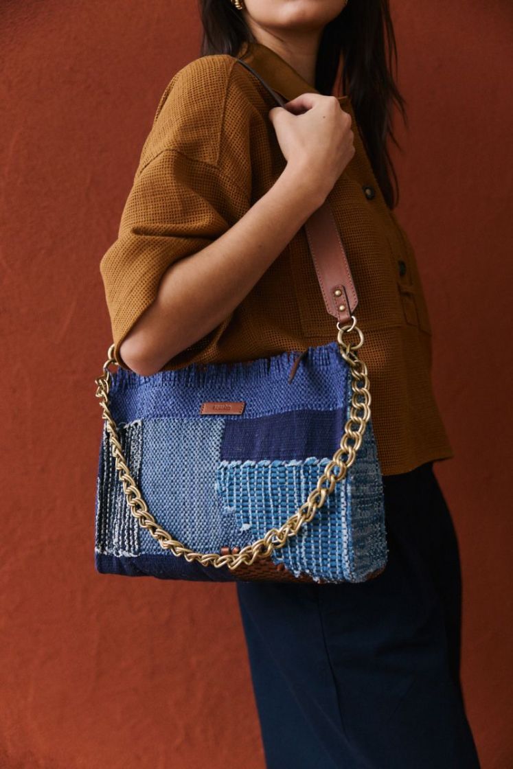 Farawa blue woven shoulder bag Blue mix