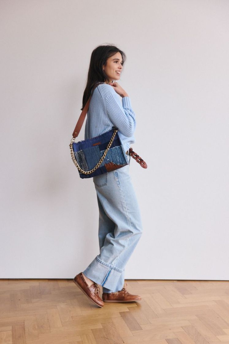 Farawa blue woven shoulder bag Blue mix