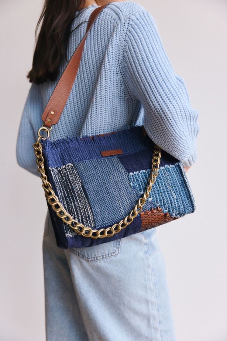 Farawa blue woven shoulder bag Blue mix