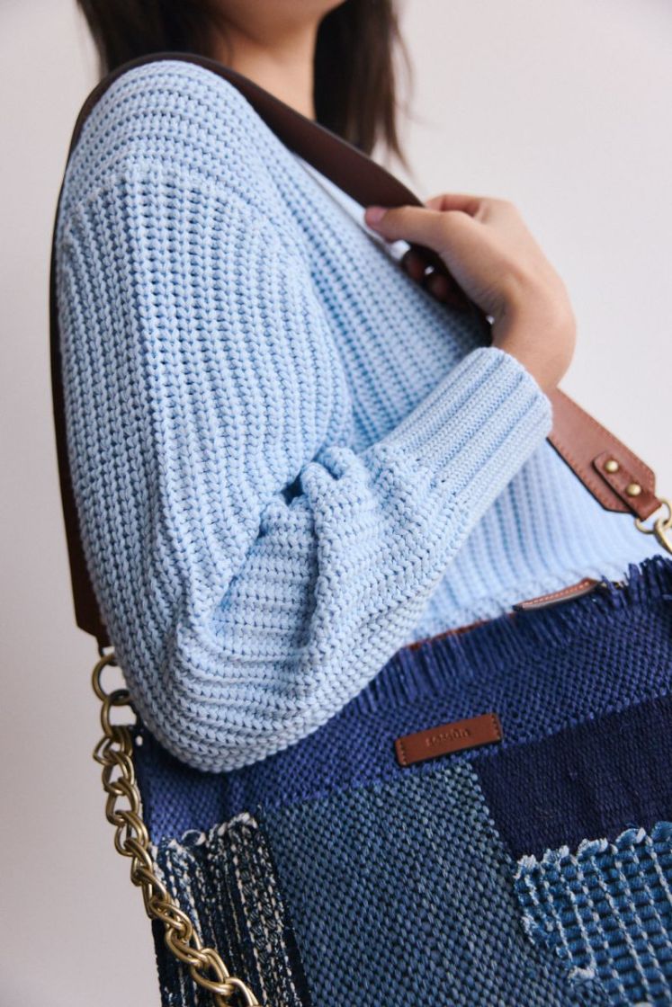 Farawa blue woven shoulder bag Blue mix