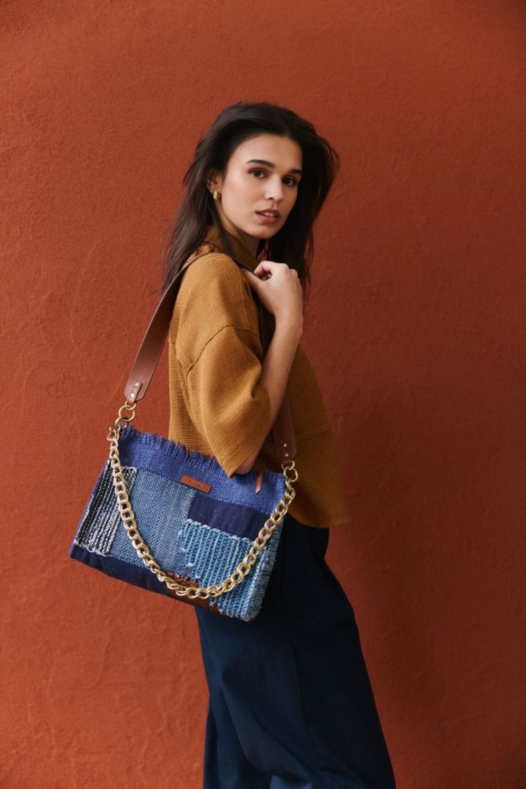 Farawa blue woven shoulder bag Blue mix