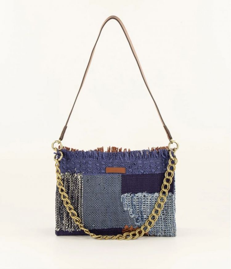 Farawa blue woven shoulder bag Blue mix