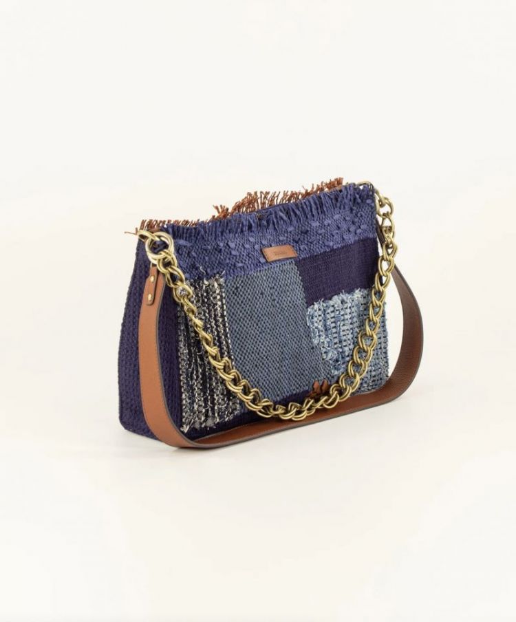 Farawa blue woven shoulder bag Blue mix