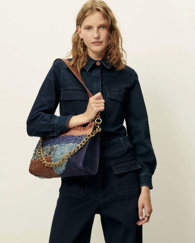 Farawa blue woven shoulder bag Blue mix