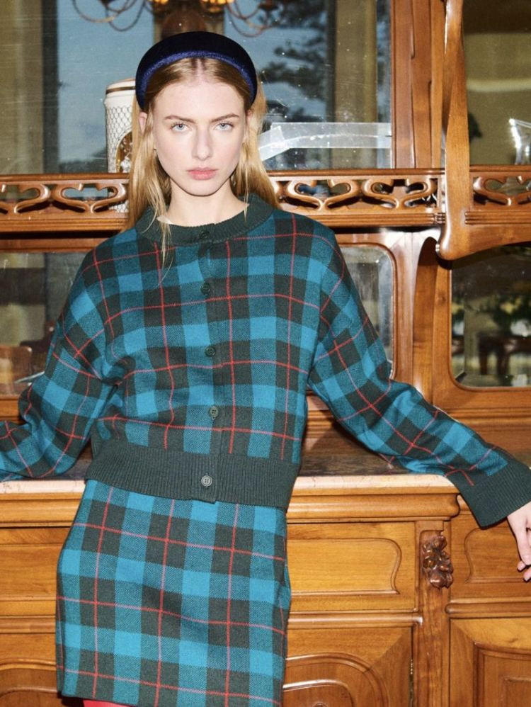 Checks jacquard cardigan U05 Checks jacq