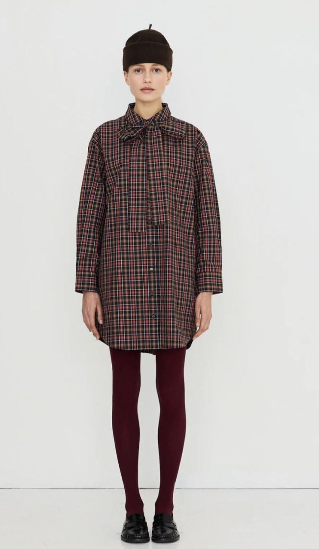 check bow neck dress U26 check bow