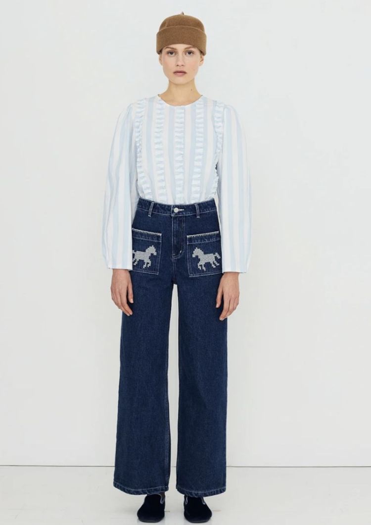 Embroidered horses denim U34 Embroidered