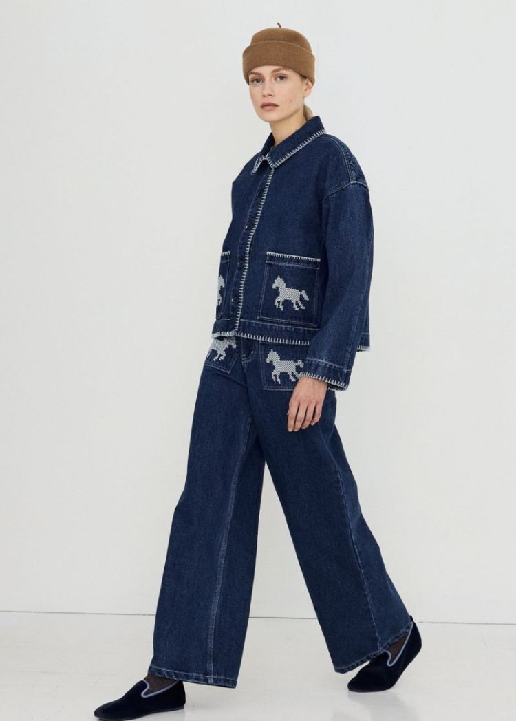 Embroidered horses denim U34 Embroidered