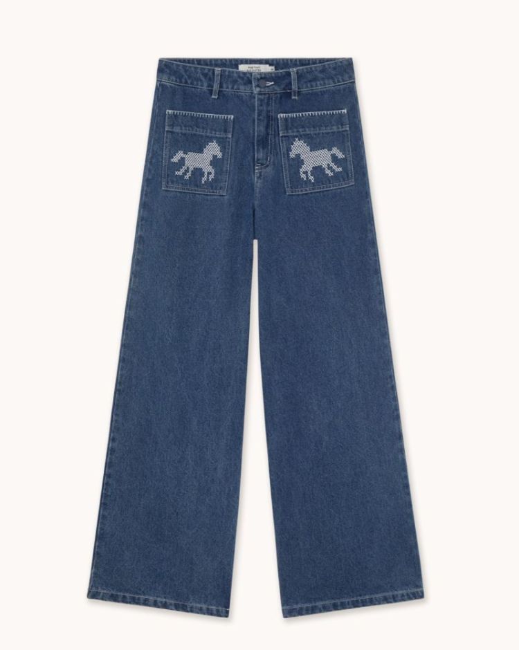 Embroidered horses denim U34 Embroidered