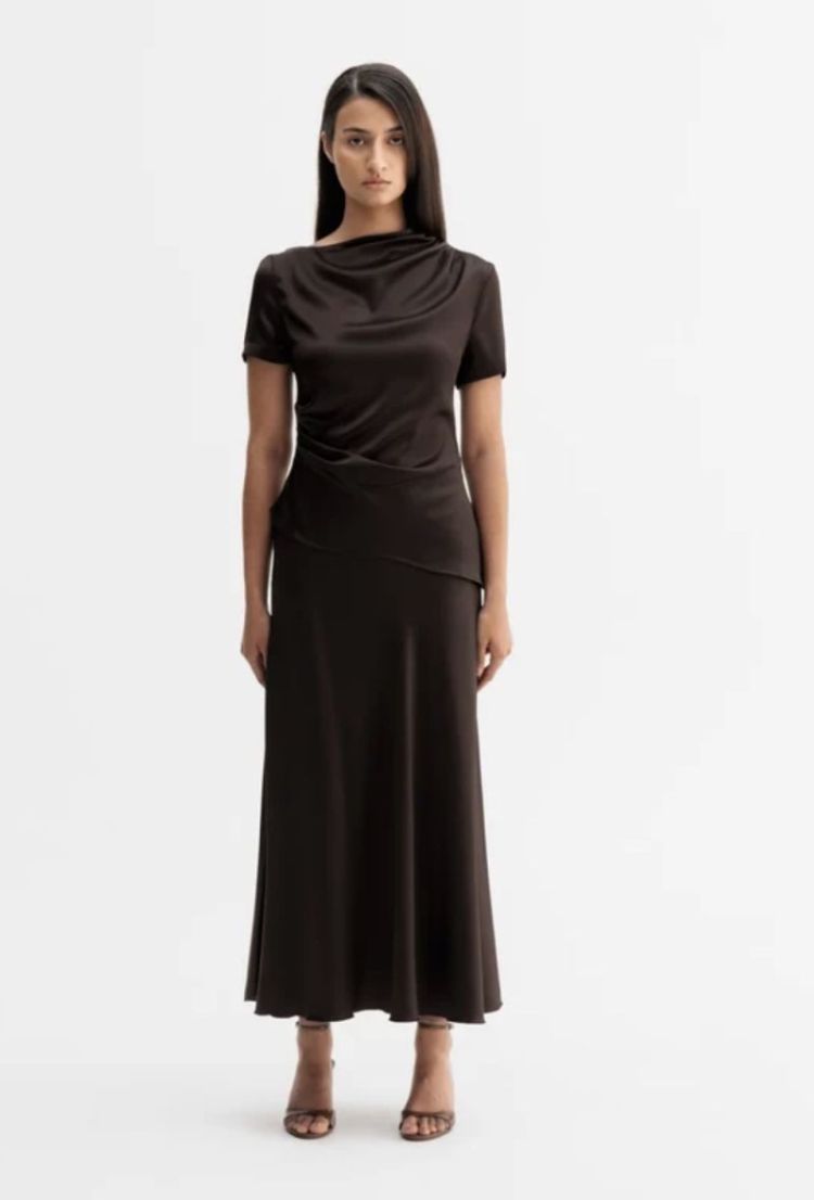Hadi satin skirt Dark brown