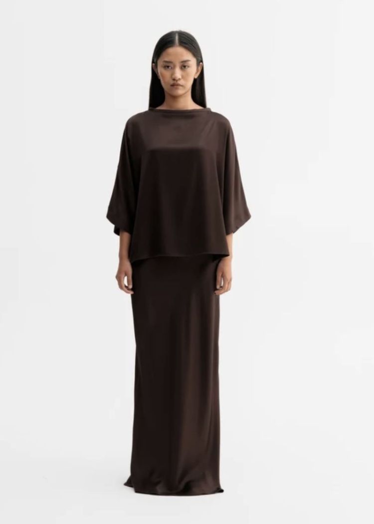 Tori satin tee Dark brown