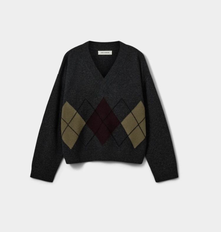 Paleasw v-neck argyle knit dark grey