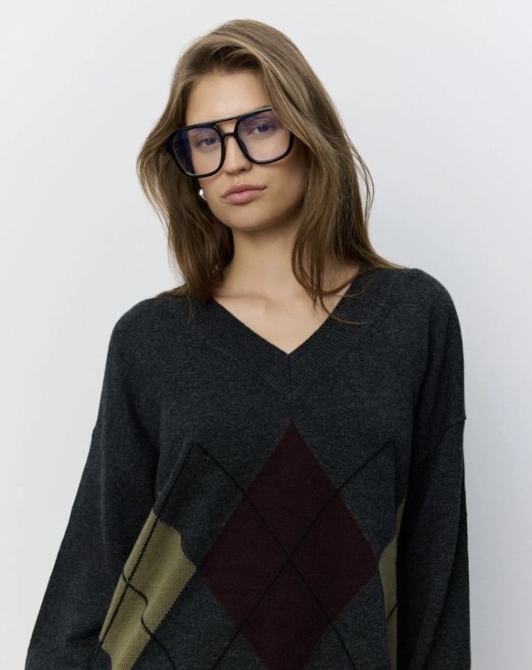 Paleasw v-neck argyle knit dark grey