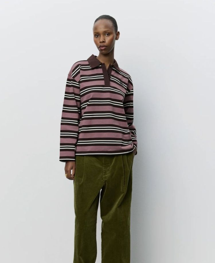 Priasw striped long sleeve pol Dark plum