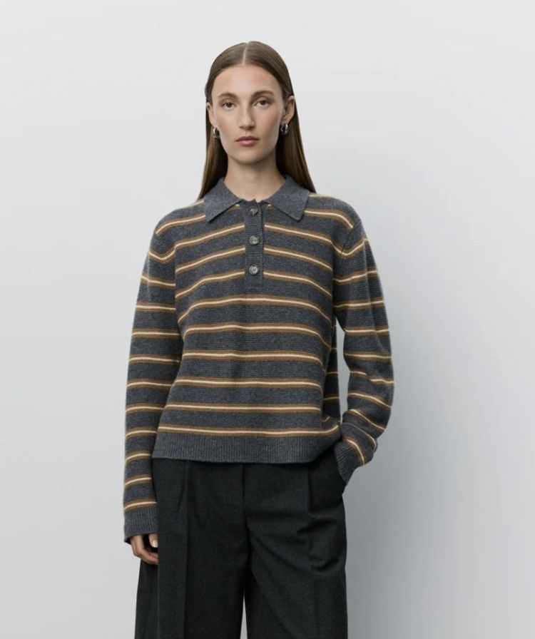 Stormasw striped knit polo dark grey melan
