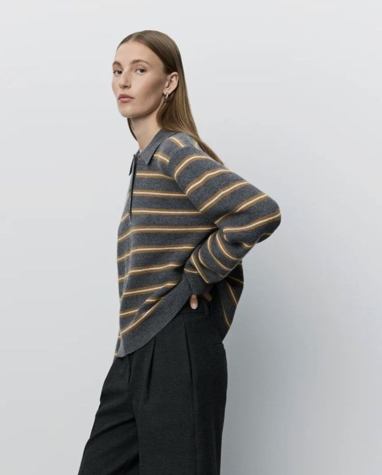Stormasw striped knit polo dark grey melan