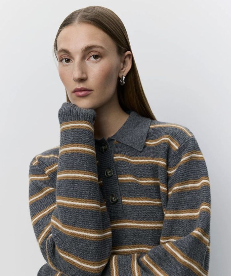 Stormasw striped knit polo dark grey melan